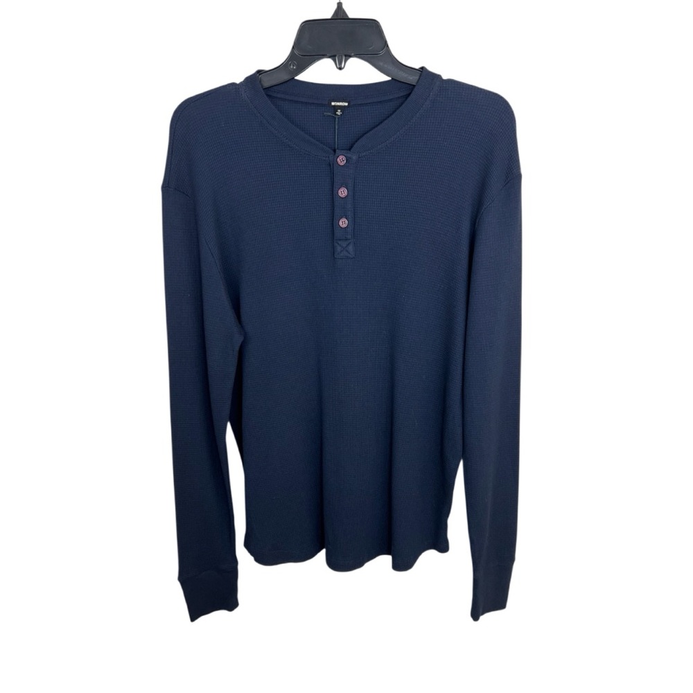 Monrow Mens Thermal Henley Shirt Long Sleeve Stretchy Navy Blue Size Medium